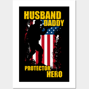 Husband Daddy Protector Hero, american flag. Posters and Art